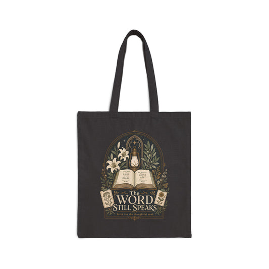 Religious Tote Bag — "The Word Still Speaks" Canvas Book Tote