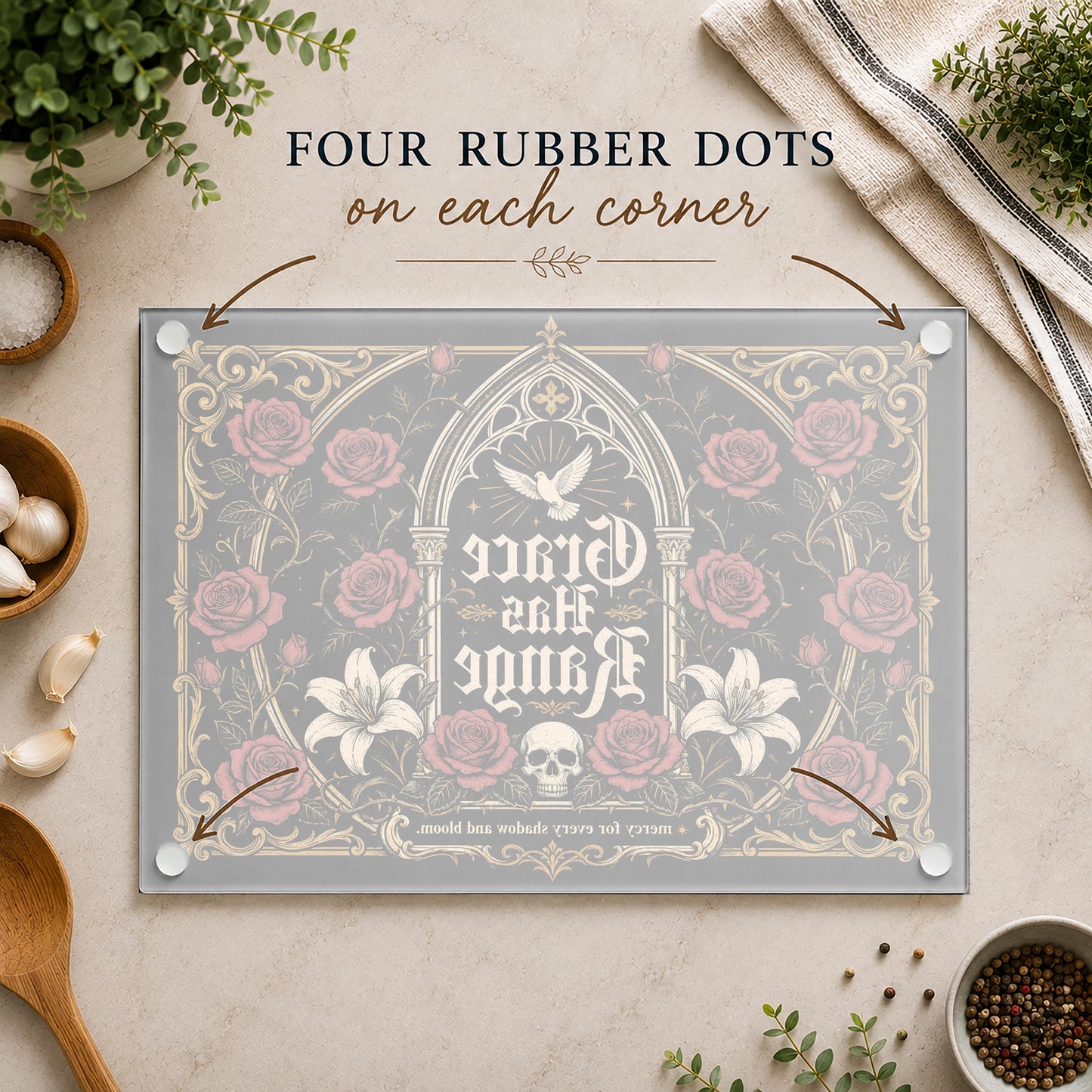Grace Has Range Gothic Rose Tempered Glass Cutting Board