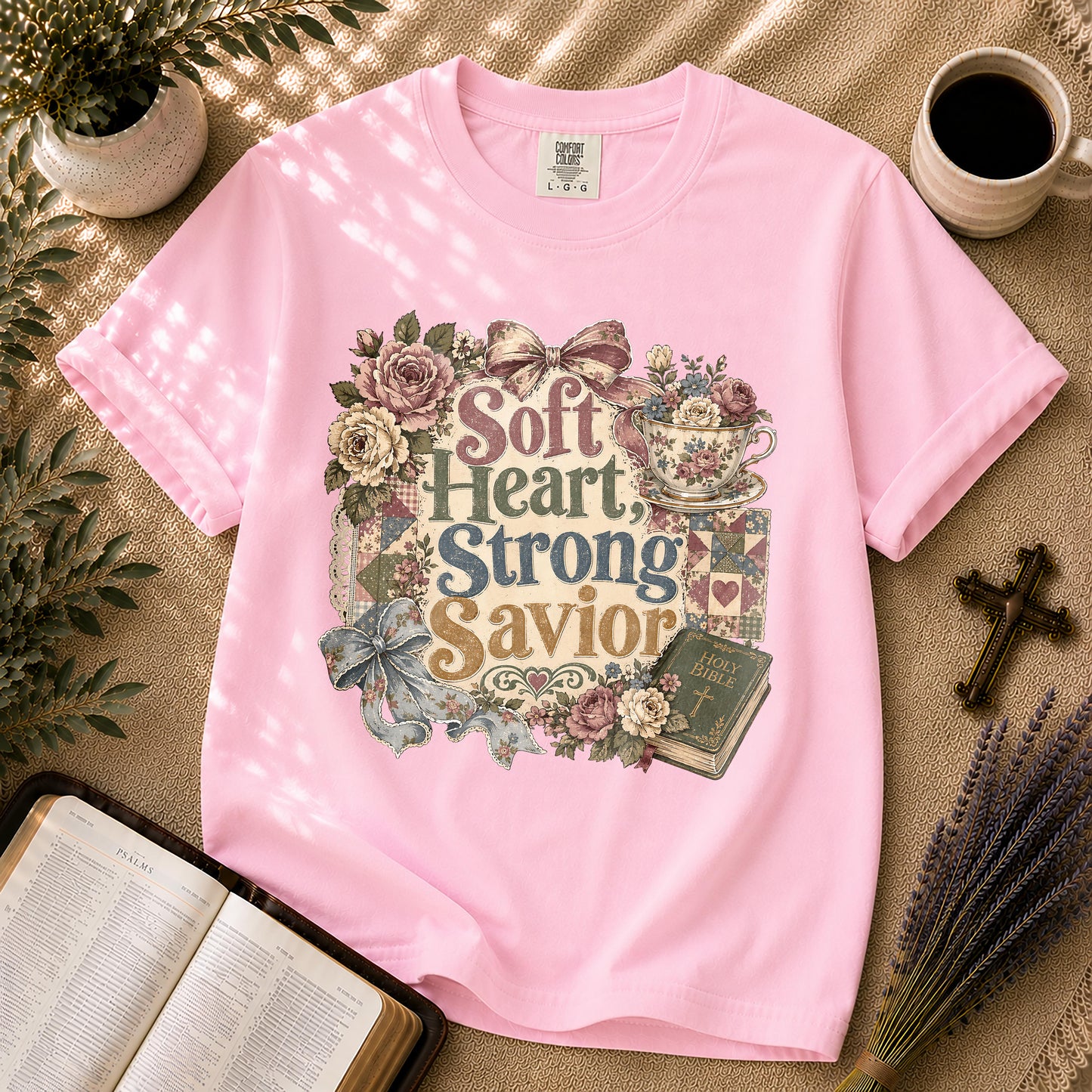 Soft Heart Strong Savior – Grandmillennial Christian Tee