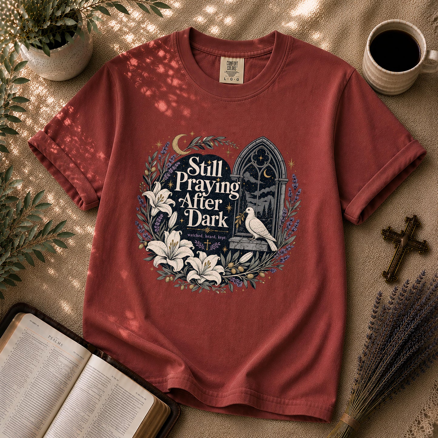 Still Praying After Dark Gothic Garden Christian T-Shirt