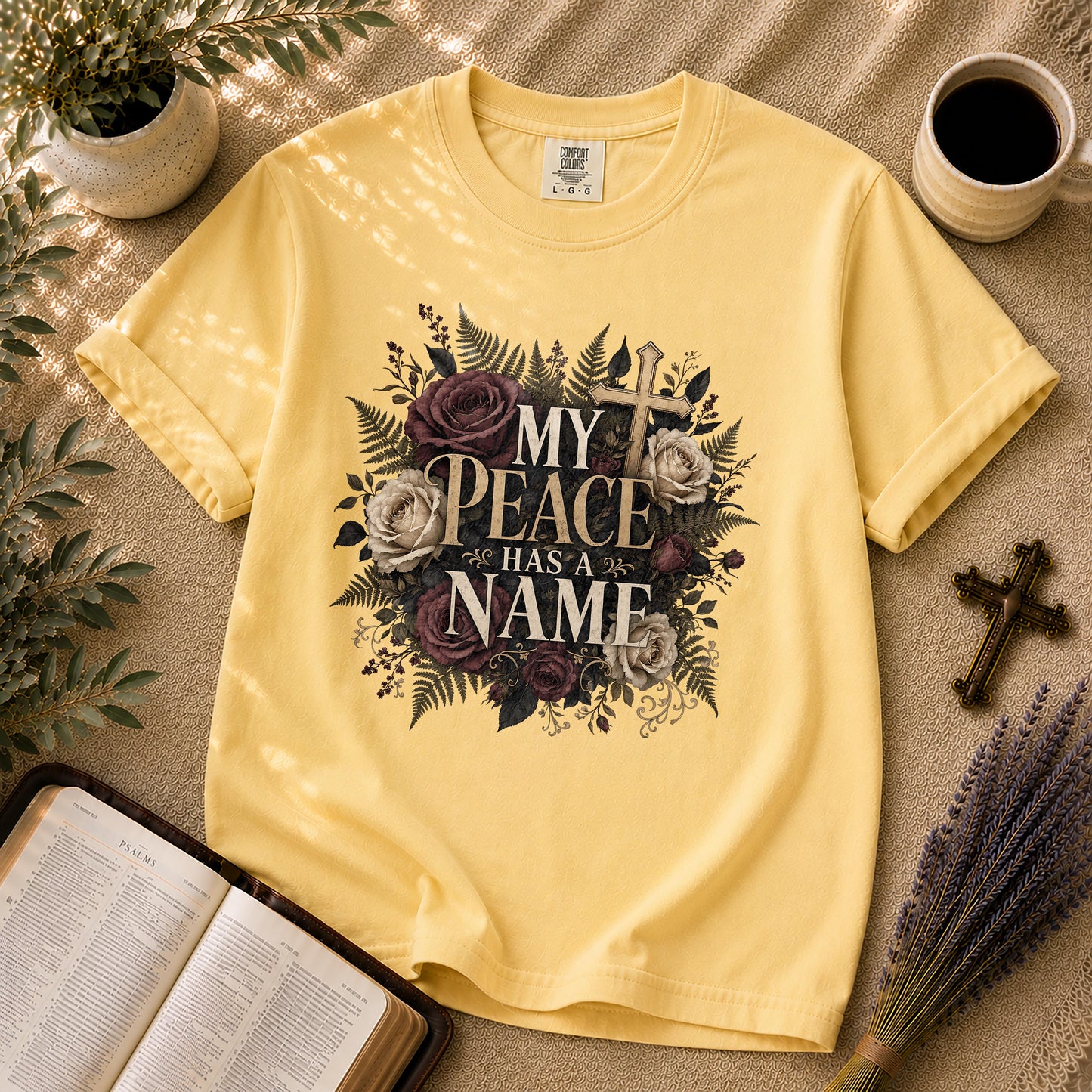 My Peace Has a Name Dark Floral Christian T-Shirt