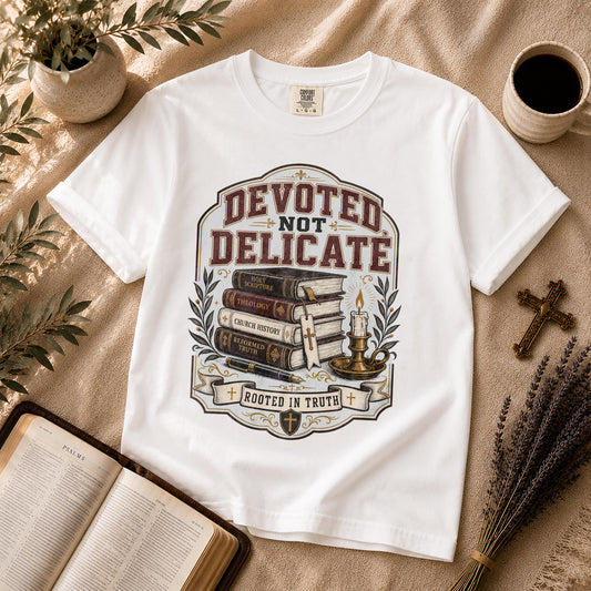 Devoted Not Delicate Dark Academia Christian T-Shirt