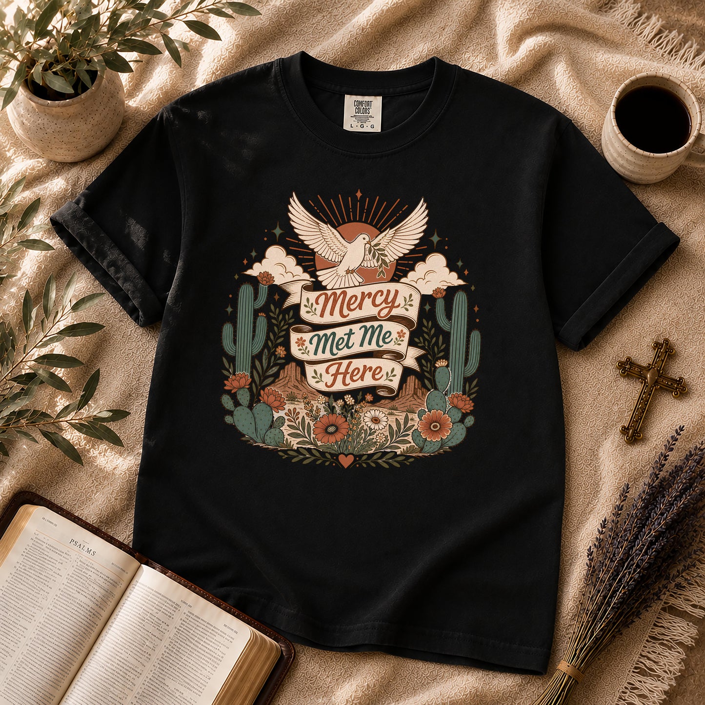 Mercy Met Me Here Boho Christian Graphic T-Shirt