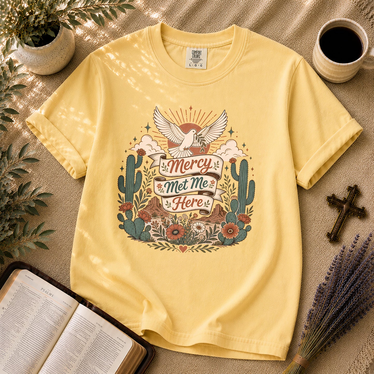 Mercy Met Me Here Boho Christian Graphic T-Shirt