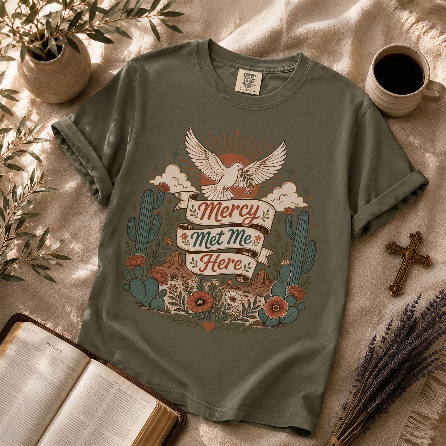 Mercy Met Me Here Boho Christian Graphic T-Shirt