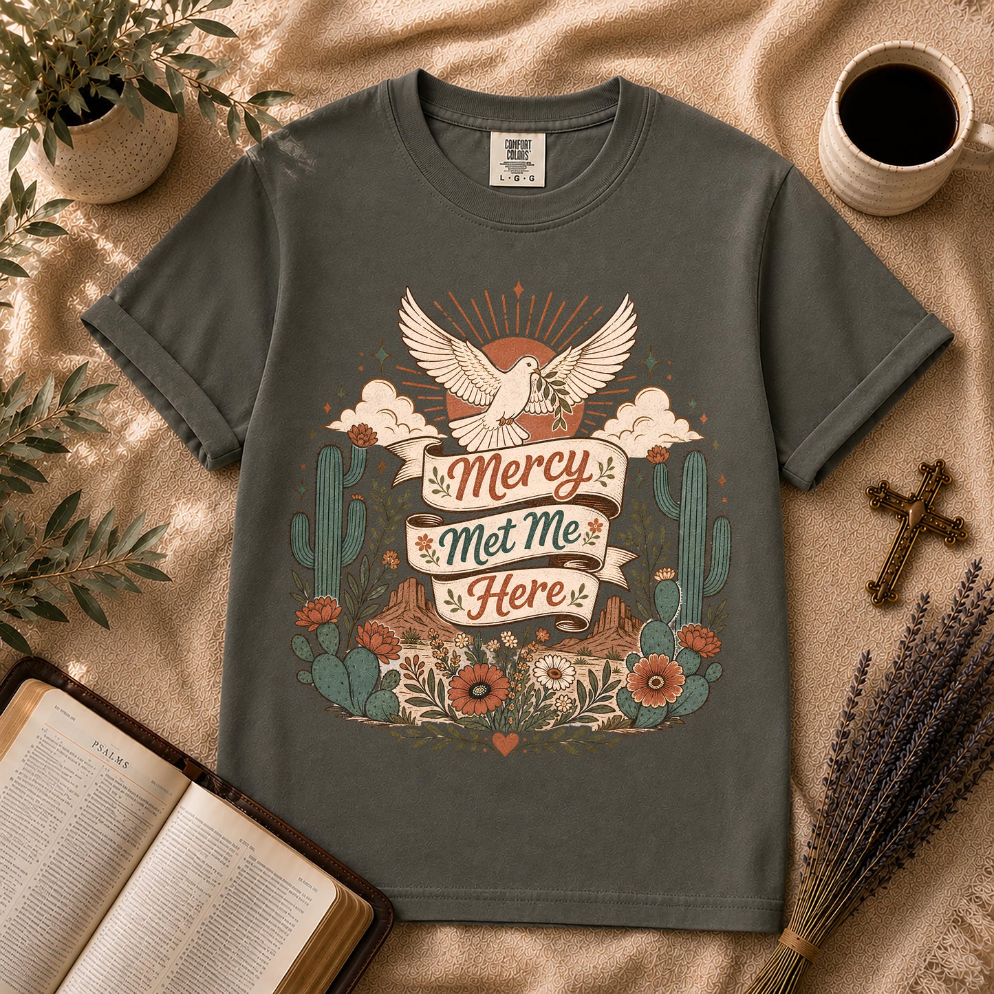 Mercy Met Me Here Boho Christian Graphic T-Shirt
