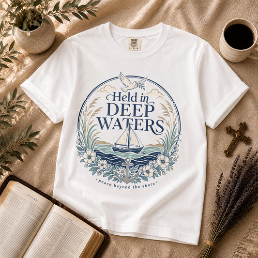 Held in Deep Waters Coastal Christian T-Shirt