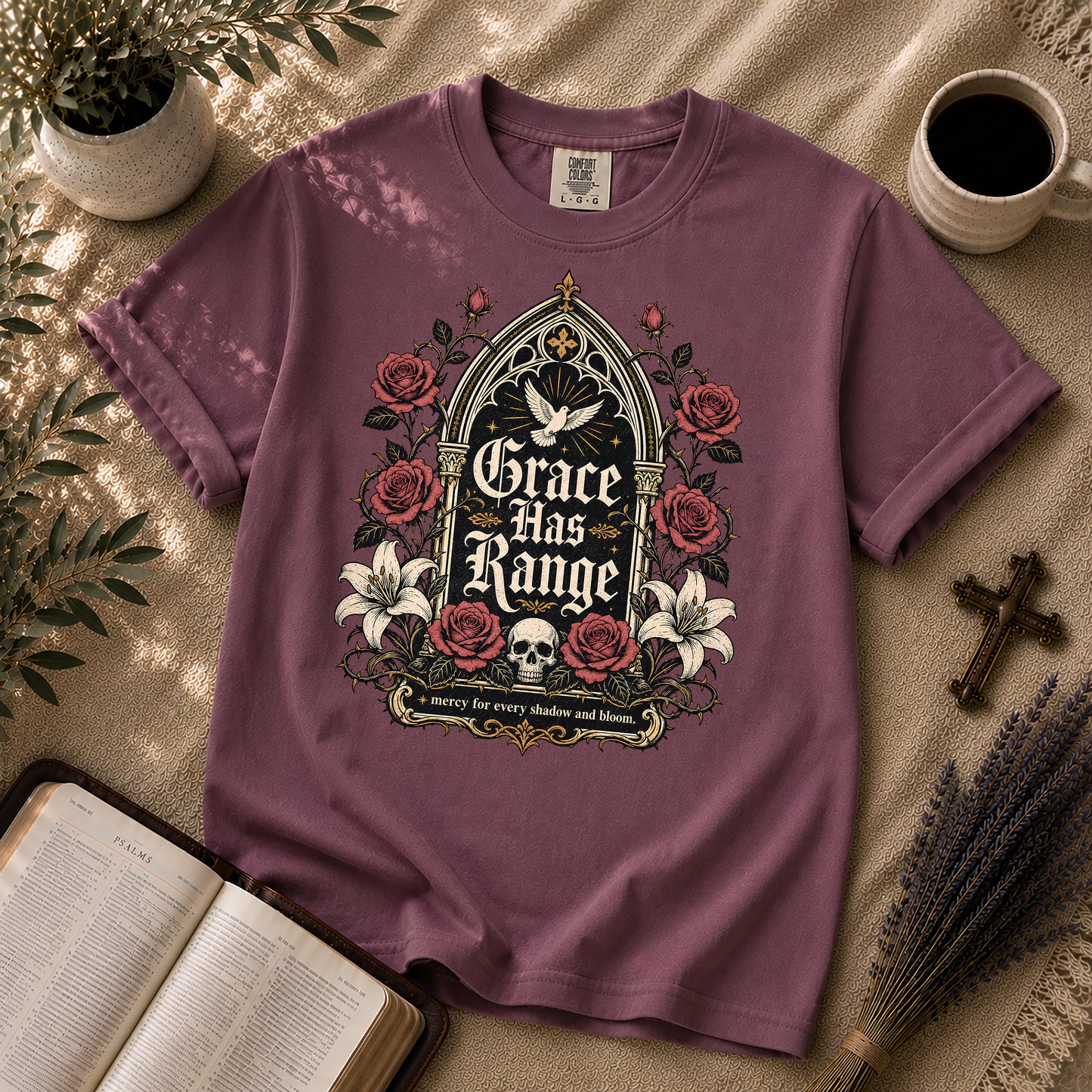 Grace Has Range Gothic Christian Floral T-Shirt