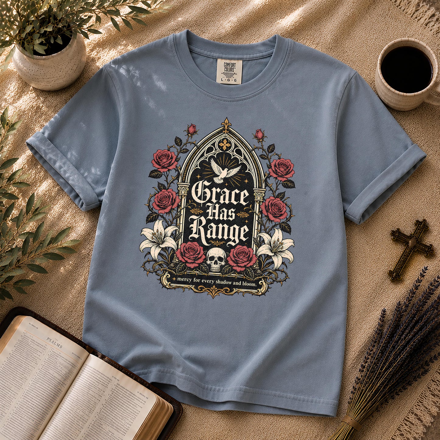 Grace Has Range Gothic Christian Floral T-Shirt
