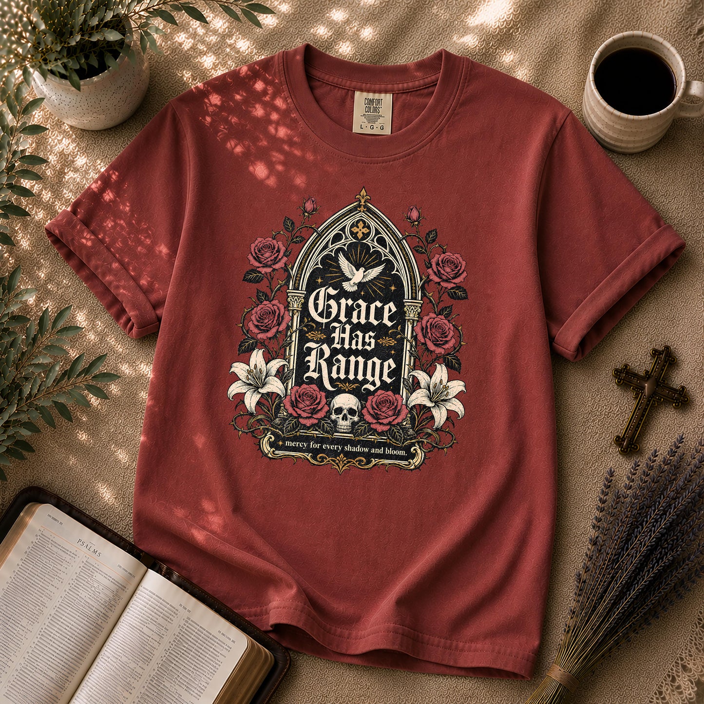 Grace Has Range Gothic Christian Floral T-Shirt