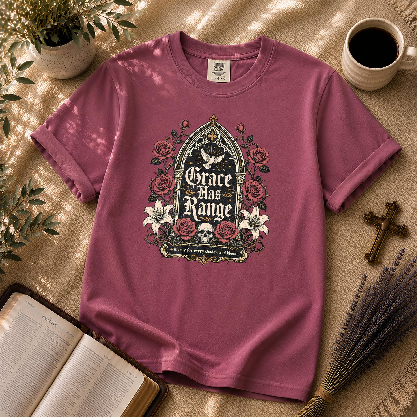 Grace Has Range Gothic Christian Floral T-Shirt