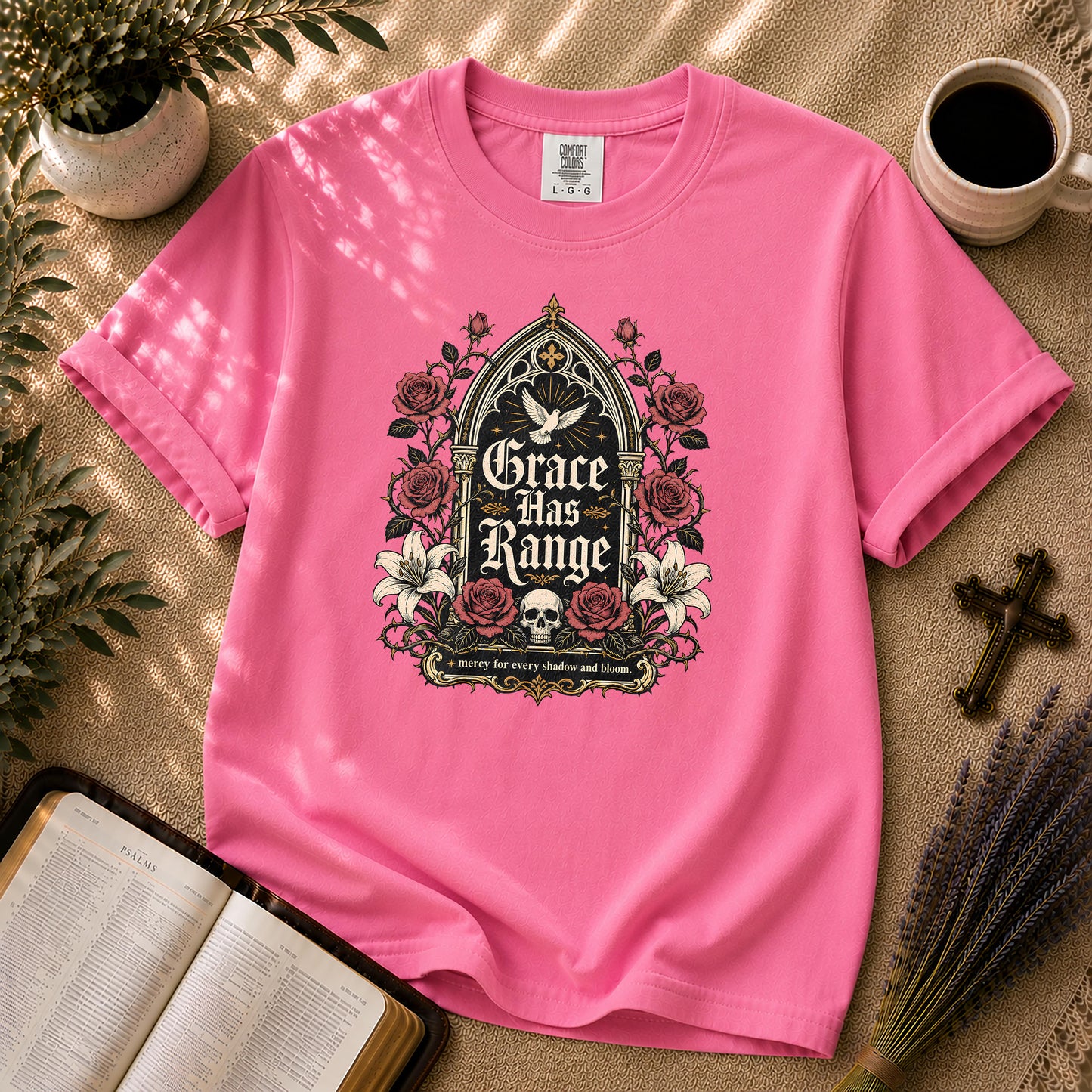 Grace Has Range Gothic Christian Floral T-Shirt
