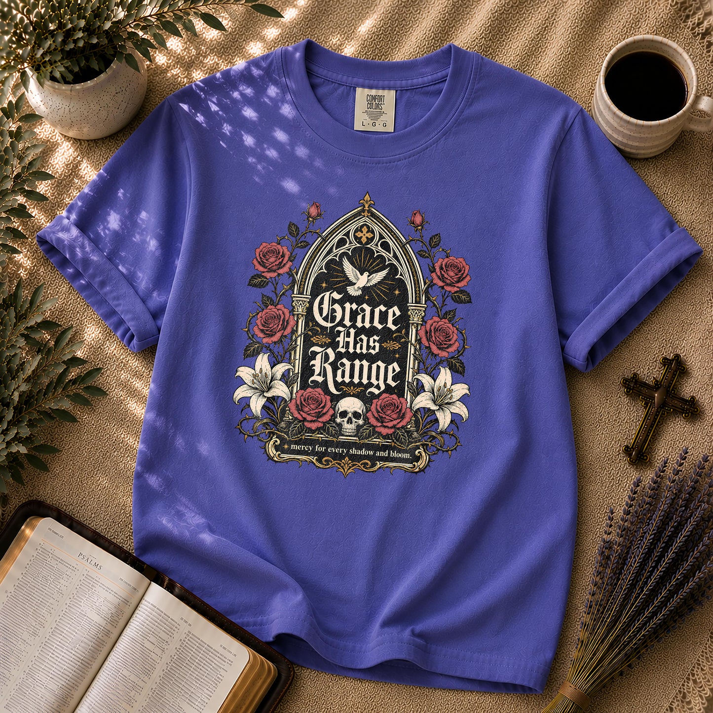 Grace Has Range Gothic Christian Floral T-Shirt