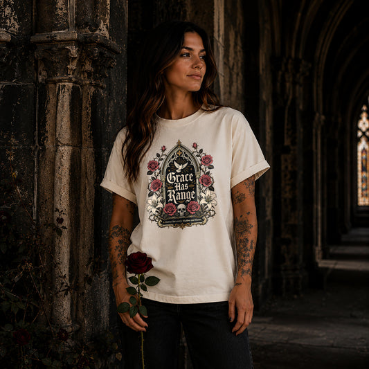 Grace Has Range Gothic Christian Floral T-Shirt