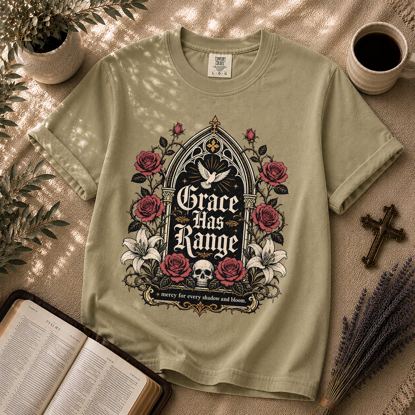 Grace Has Range Gothic Christian Floral T-Shirt