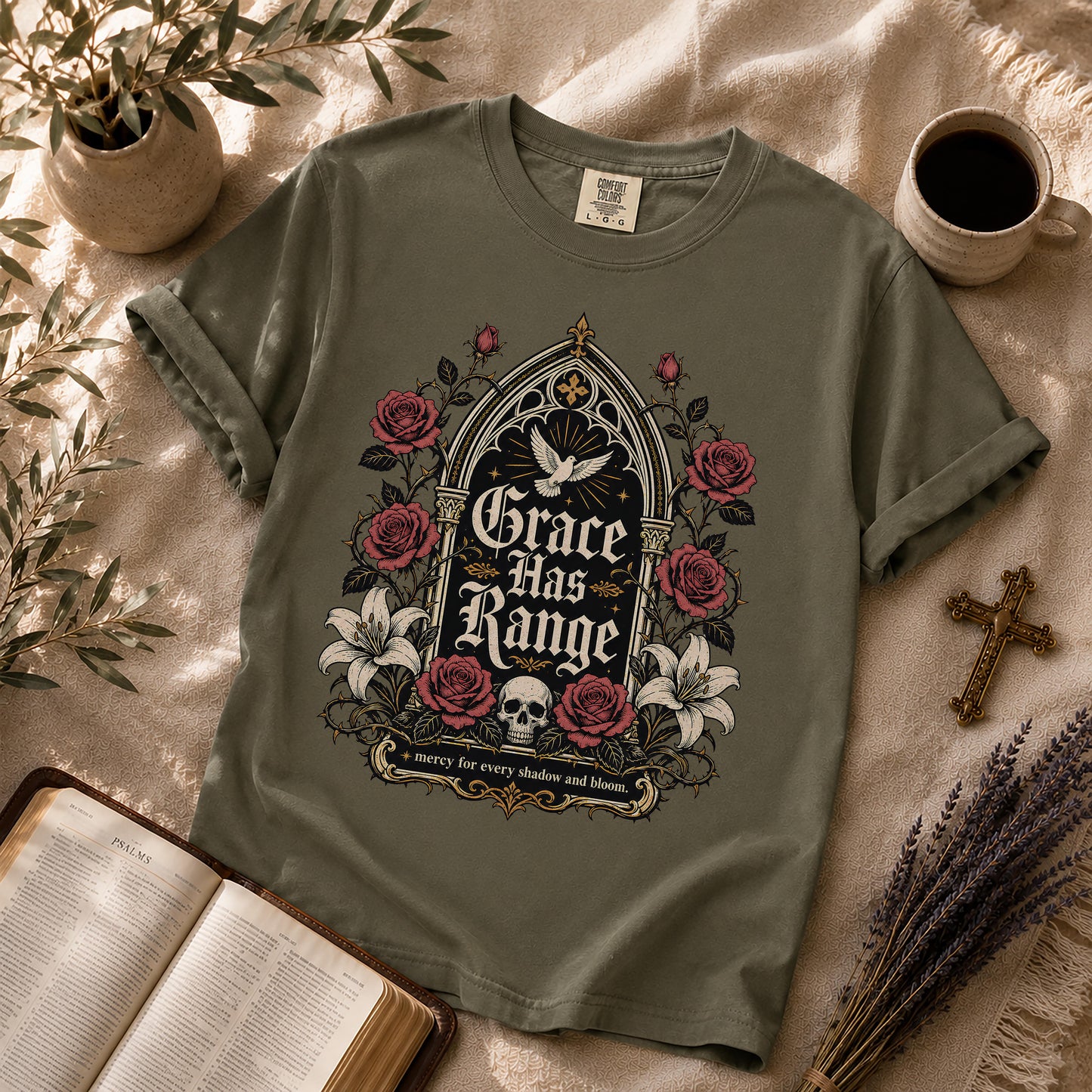 Grace Has Range Gothic Christian Floral T-Shirt
