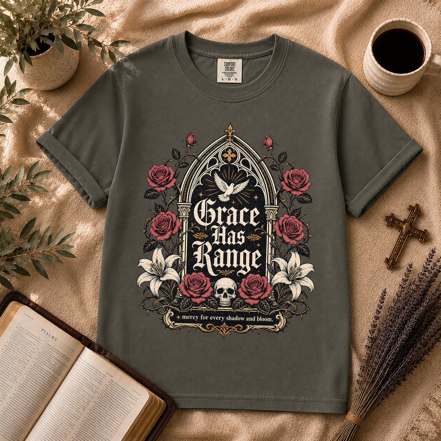 Grace Has Range Gothic Christian Floral T-Shirt