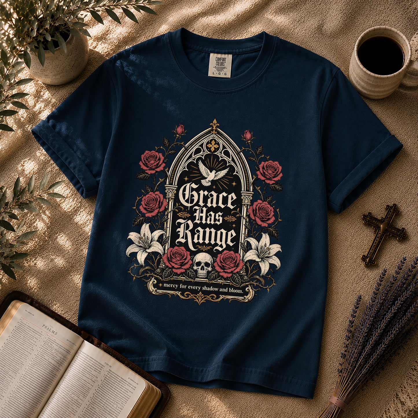 Grace Has Range Gothic Christian Floral T-Shirt