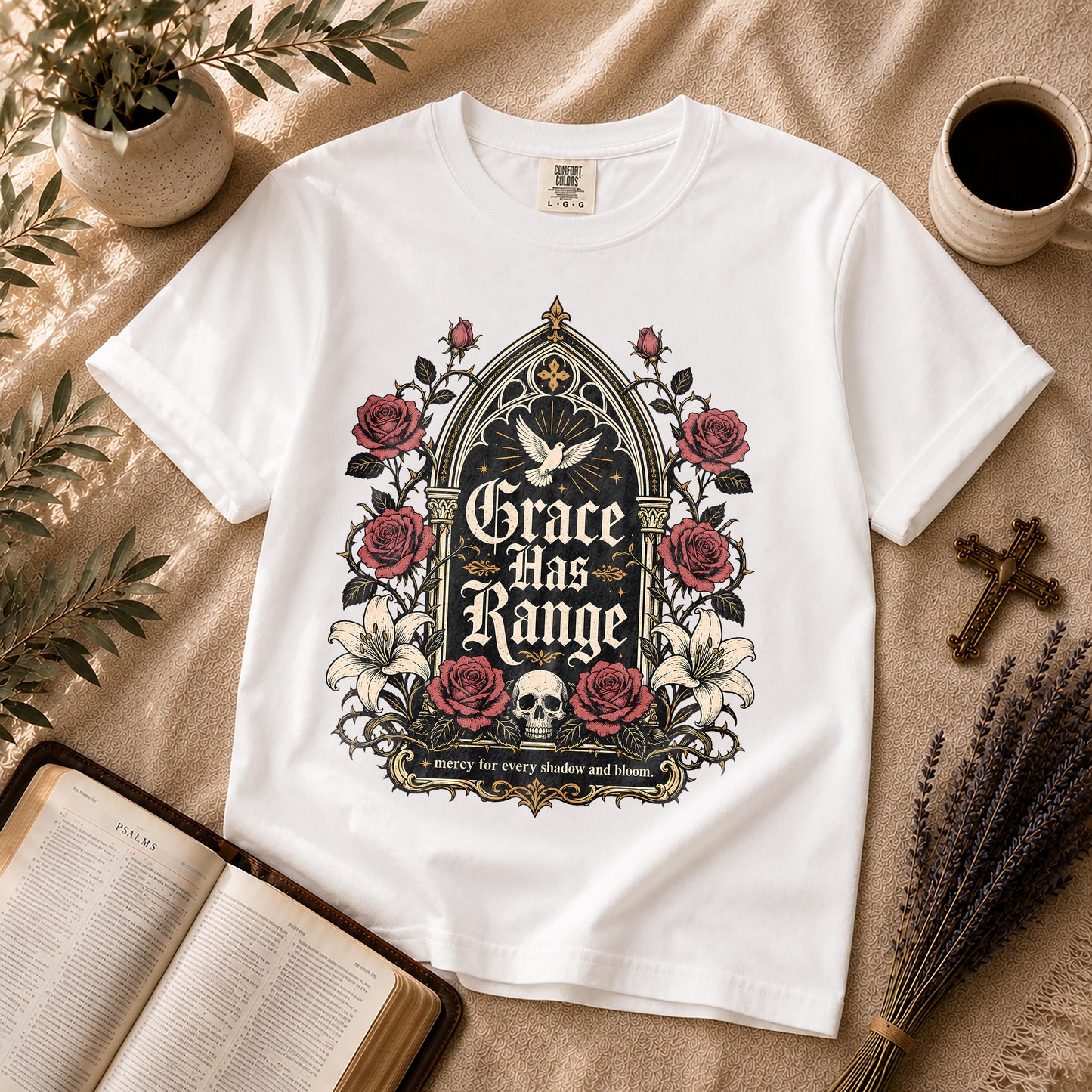 Grace Has Range Gothic Christian Floral T-Shirt