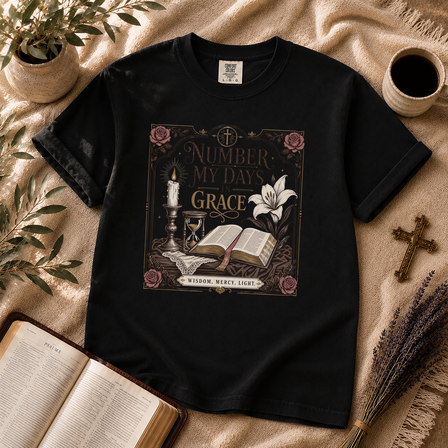 Number My Days in Grace Gothic Christian Tee