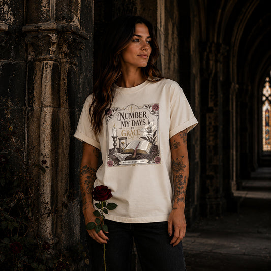 Number My Days in Grace Gothic Christian Tee