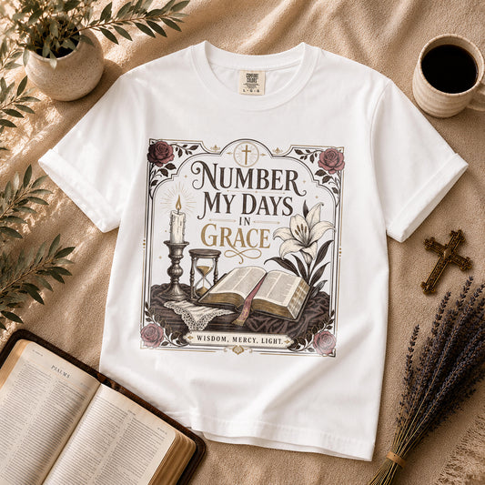 Number My Days in Grace Gothic Christian Tee