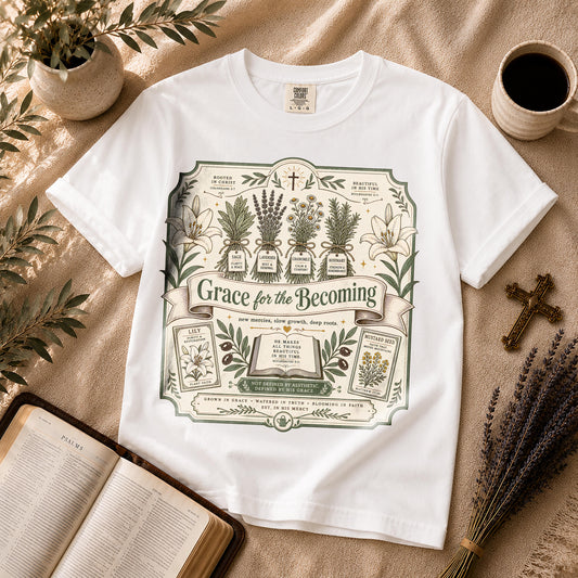 Grace for the Becoming Cottagecore Christian T-Shirt