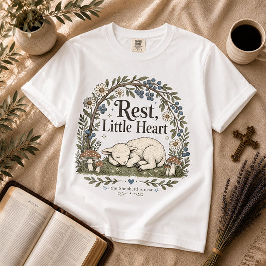 Rest Little Heart Cottagecore Lamb Christian T-Shirt