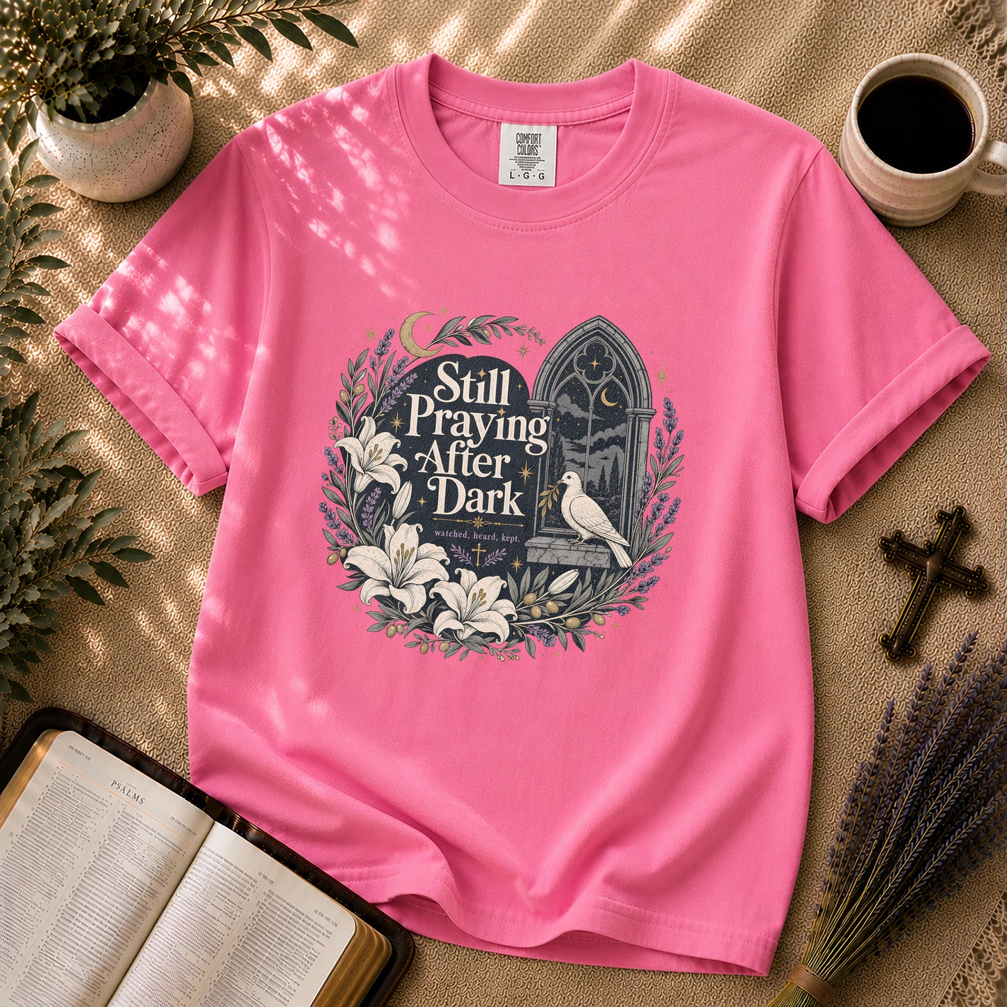Still Praying After Dark Gothic Garden Christian T-Shirt