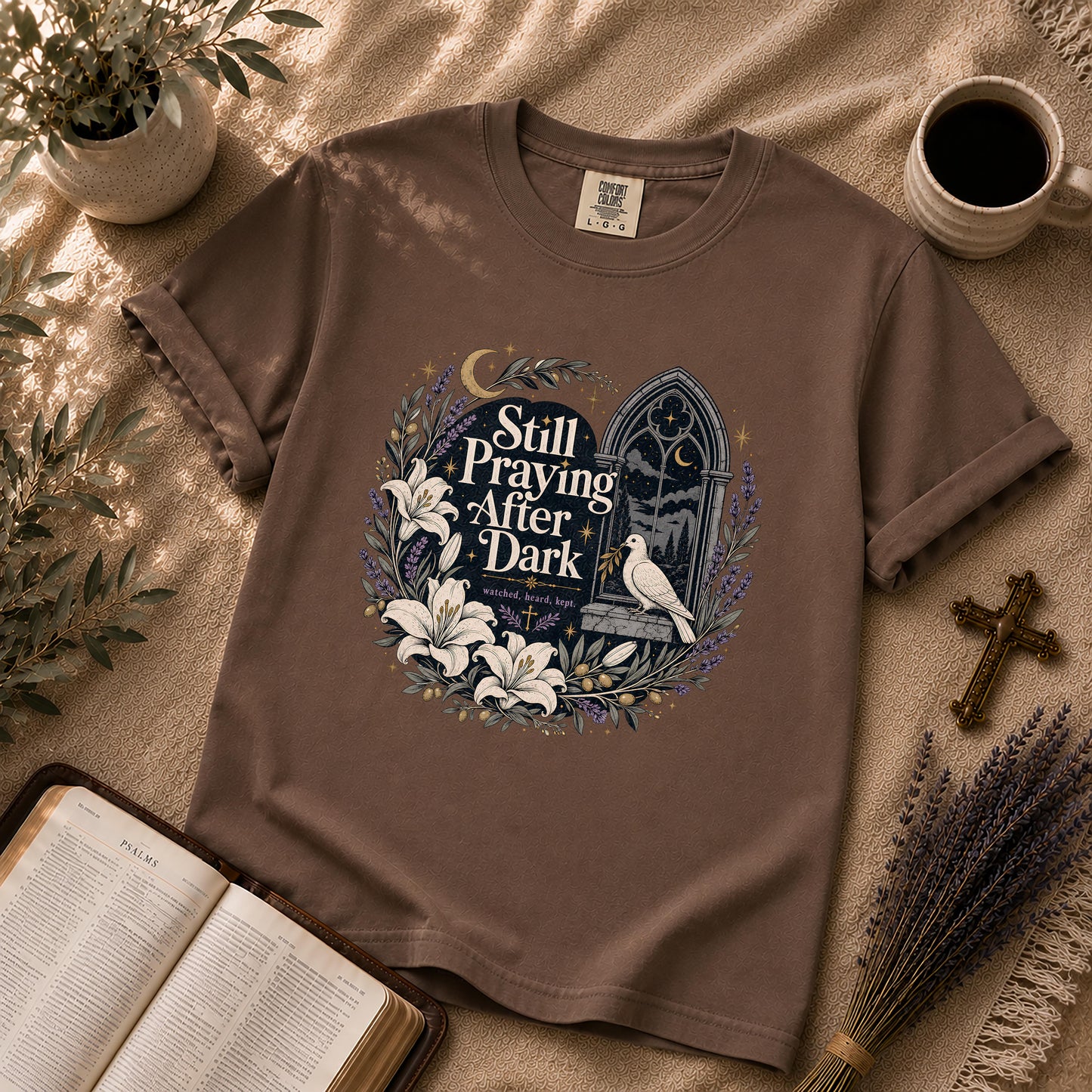 Still Praying After Dark Gothic Garden Christian T-Shirt