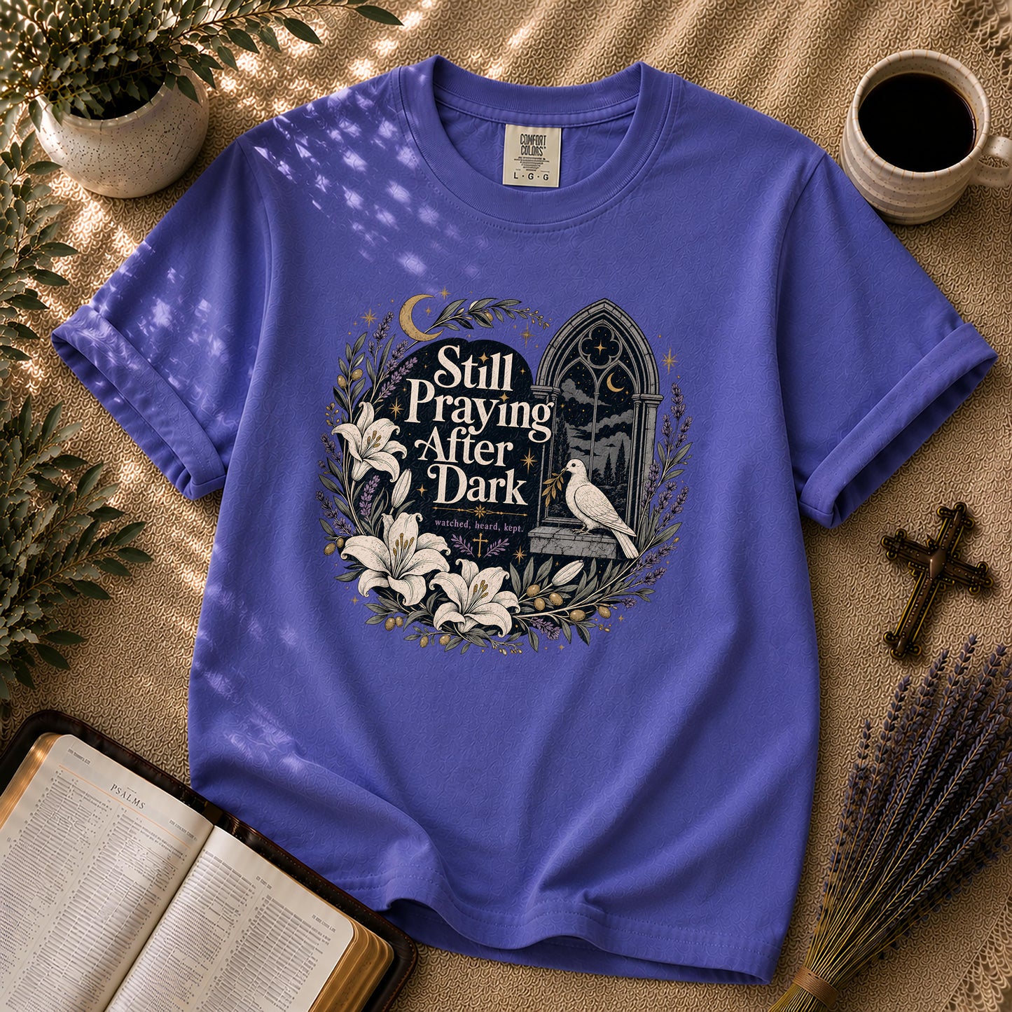 Still Praying After Dark Gothic Garden Christian T-Shirt
