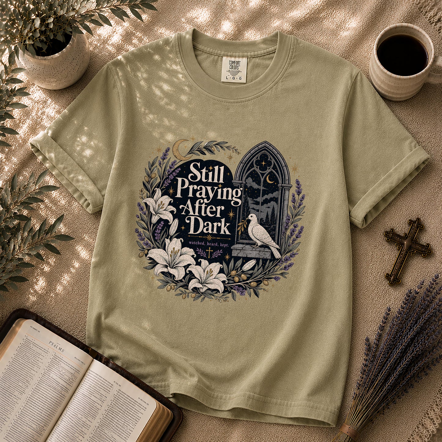 Still Praying After Dark Gothic Garden Christian T-Shirt