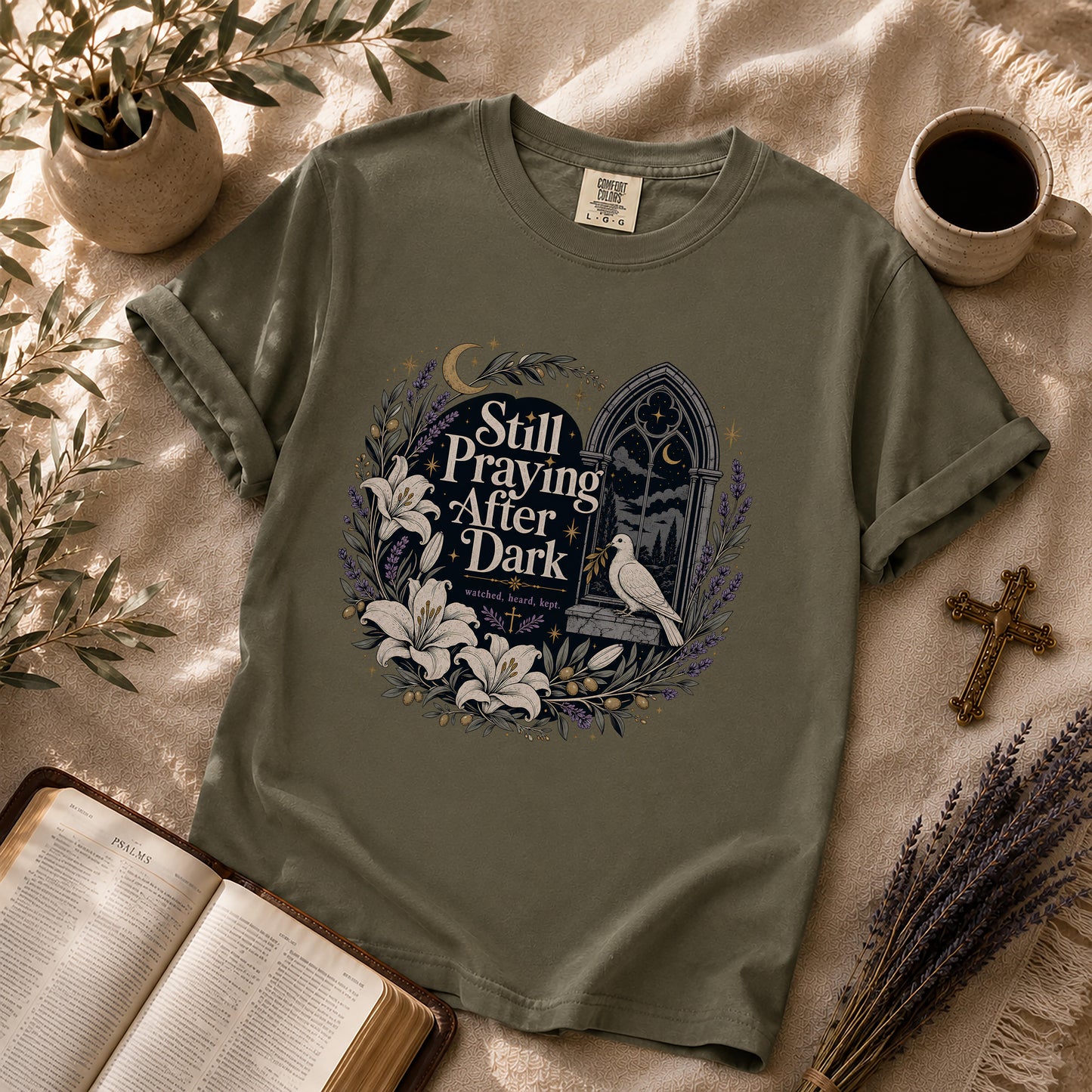 Still Praying After Dark Gothic Garden Christian T-Shirt