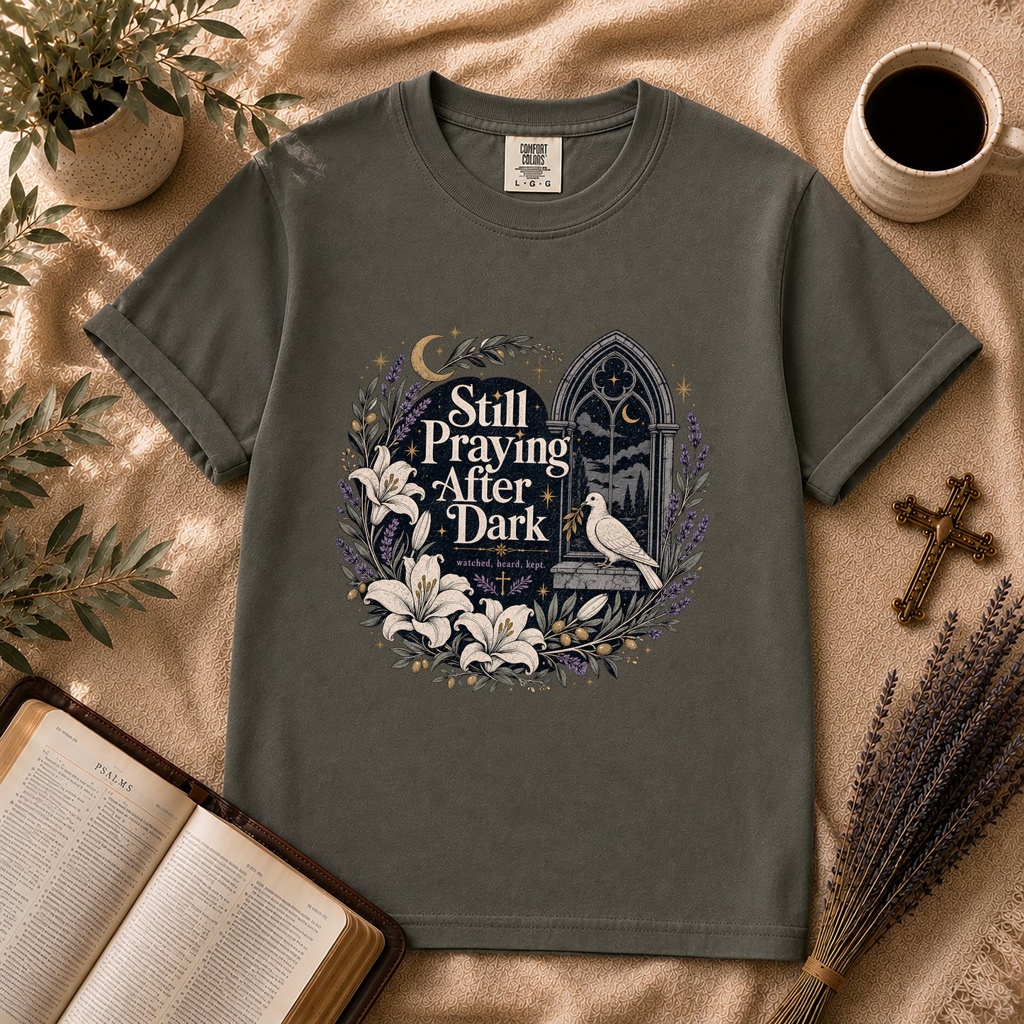 Still Praying After Dark Gothic Garden Christian T-Shirt