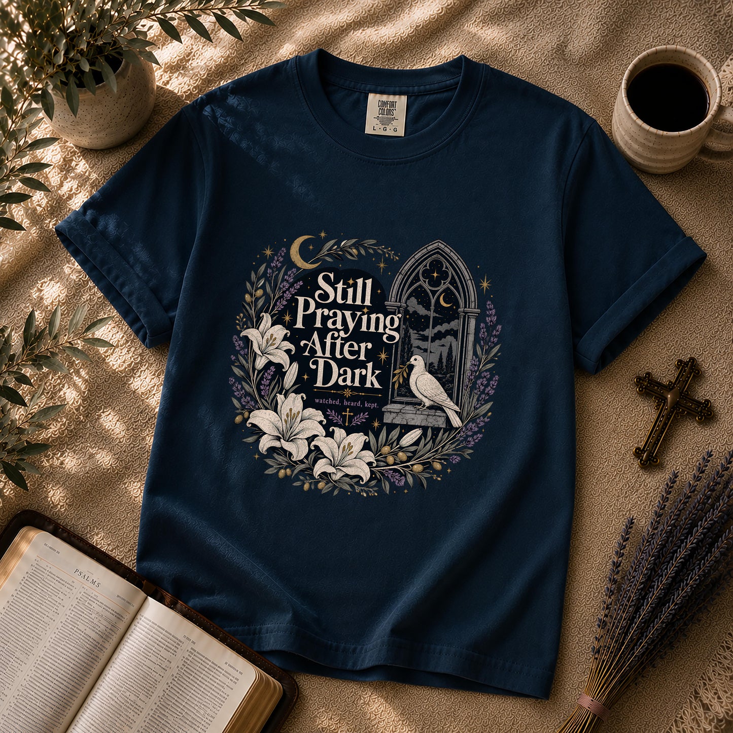 Still Praying After Dark Gothic Garden Christian T-Shirt