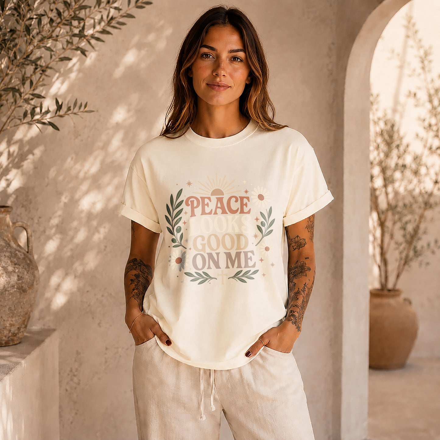 Peace Looks Good On Me Boho Christian T-Shirt