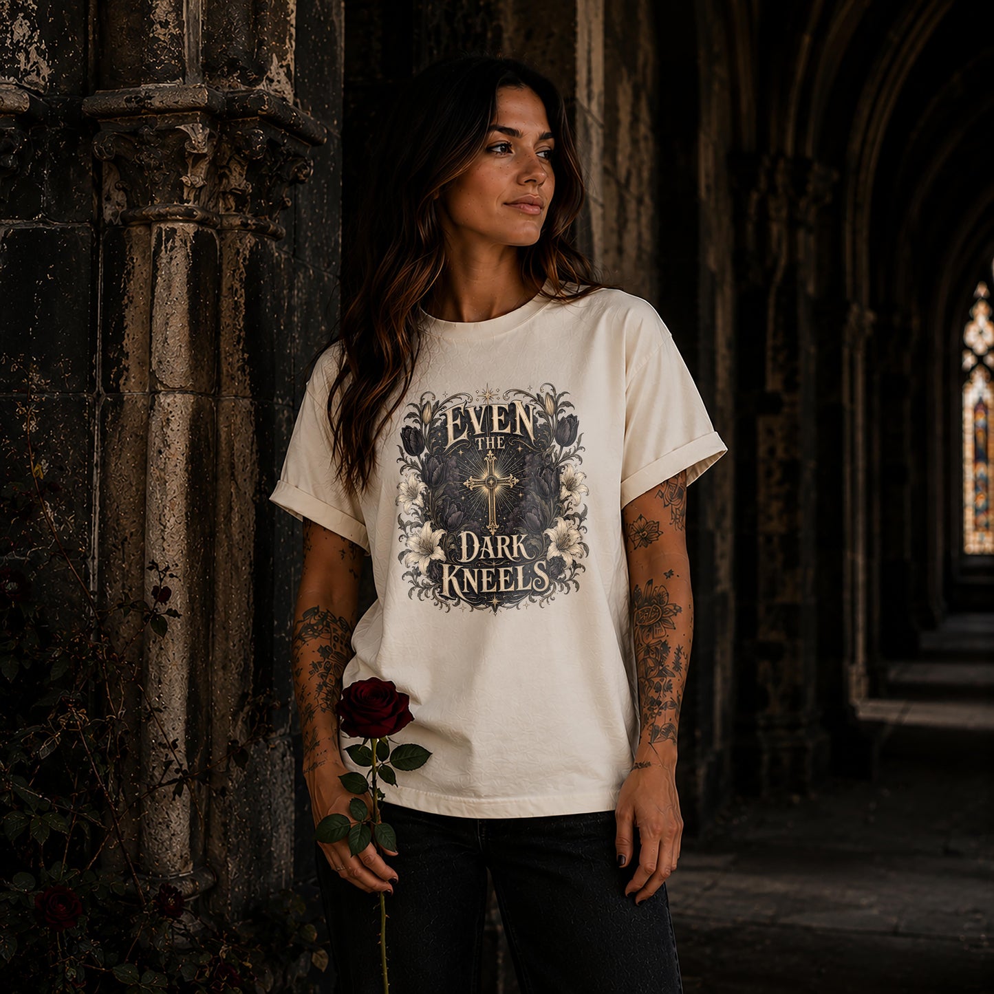 Even the Dark Kneels Gothic Christian Shirt