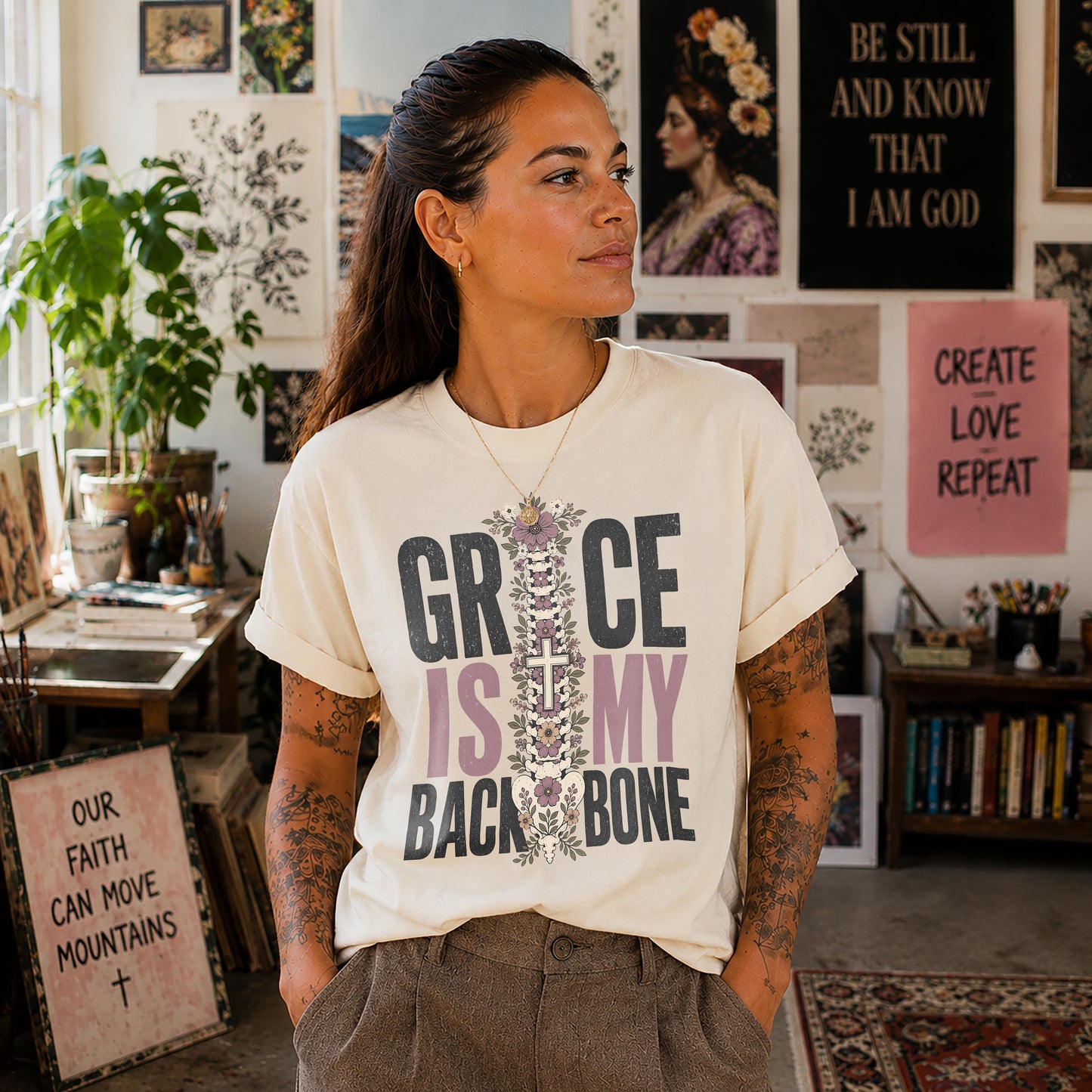 Grace Is My Backbone Alternative Christian T-Shirt