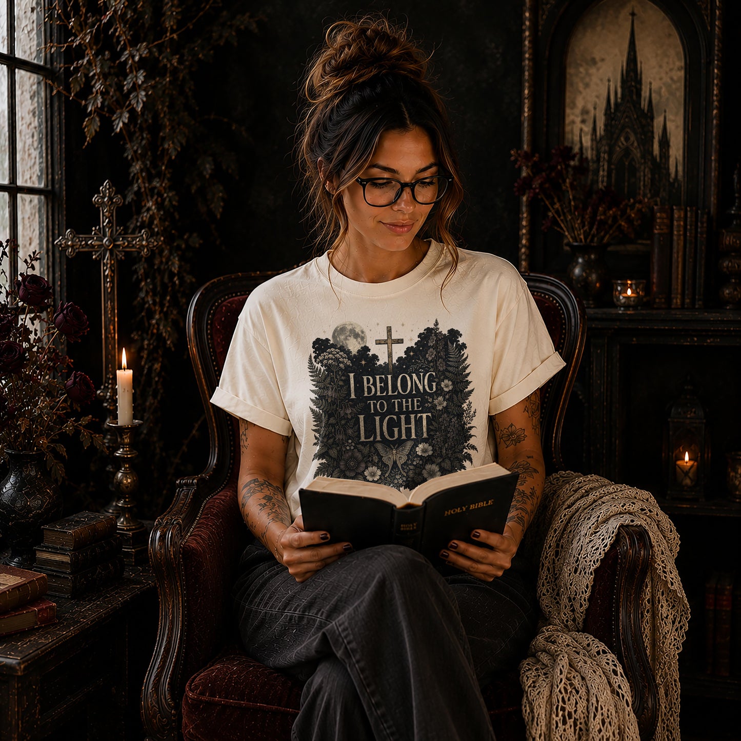 I Belong to the Light Dark Botanical Christian T-Shirt