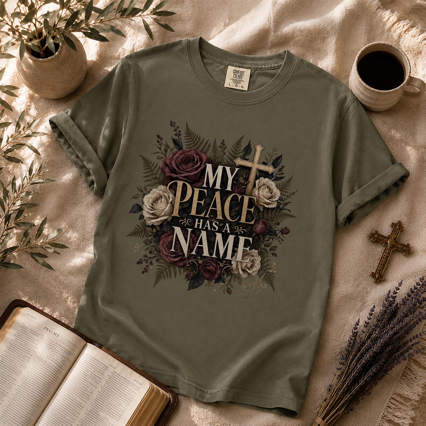 My Peace Has a Name Dark Floral Christian T-Shirt