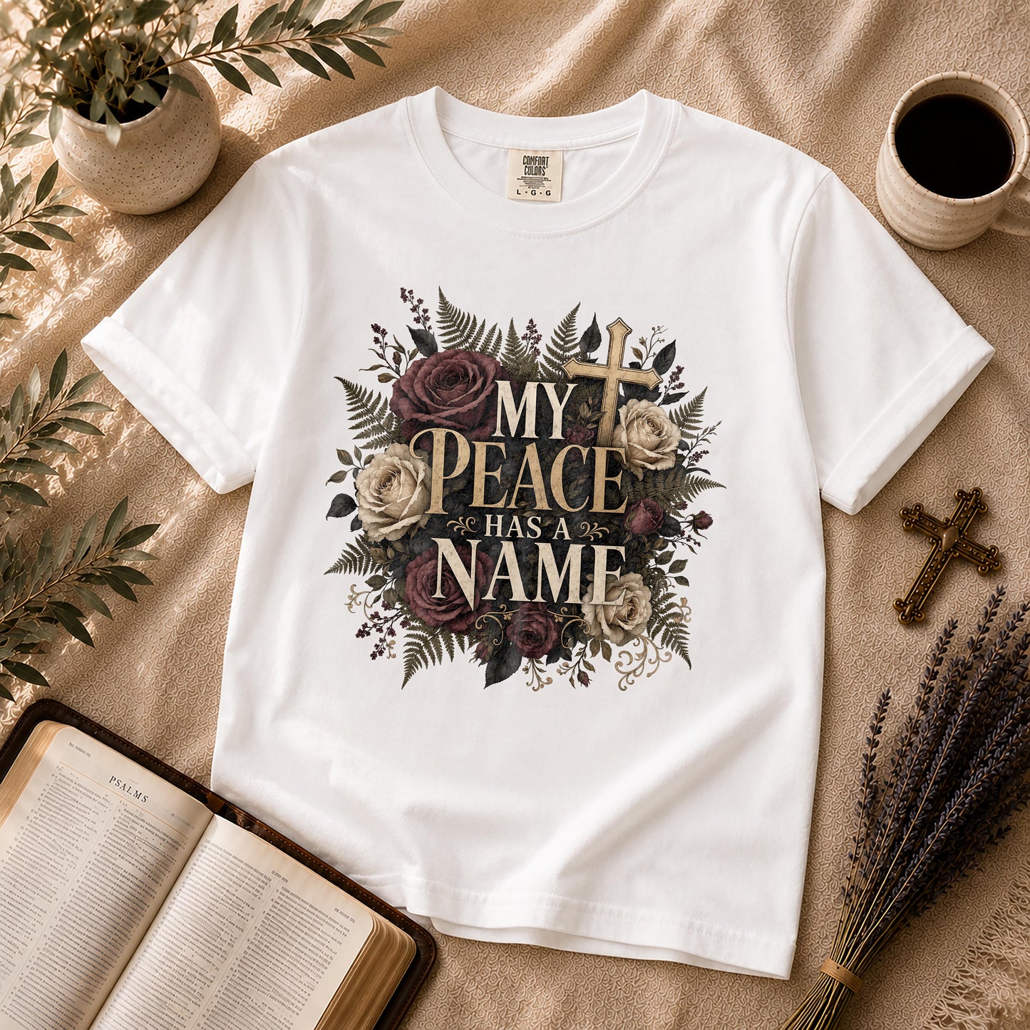 My Peace Has a Name Dark Floral Christian T-Shirt