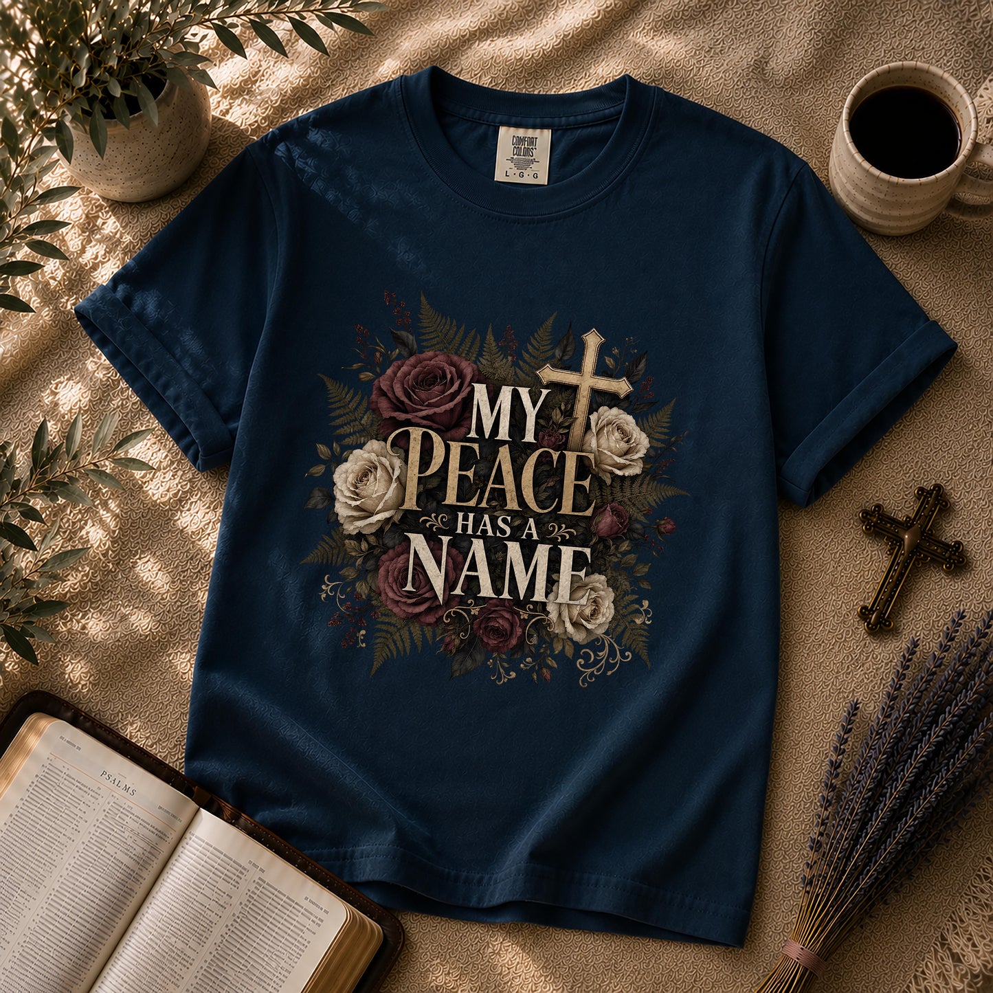 My Peace Has a Name Dark Floral Christian T-Shirt