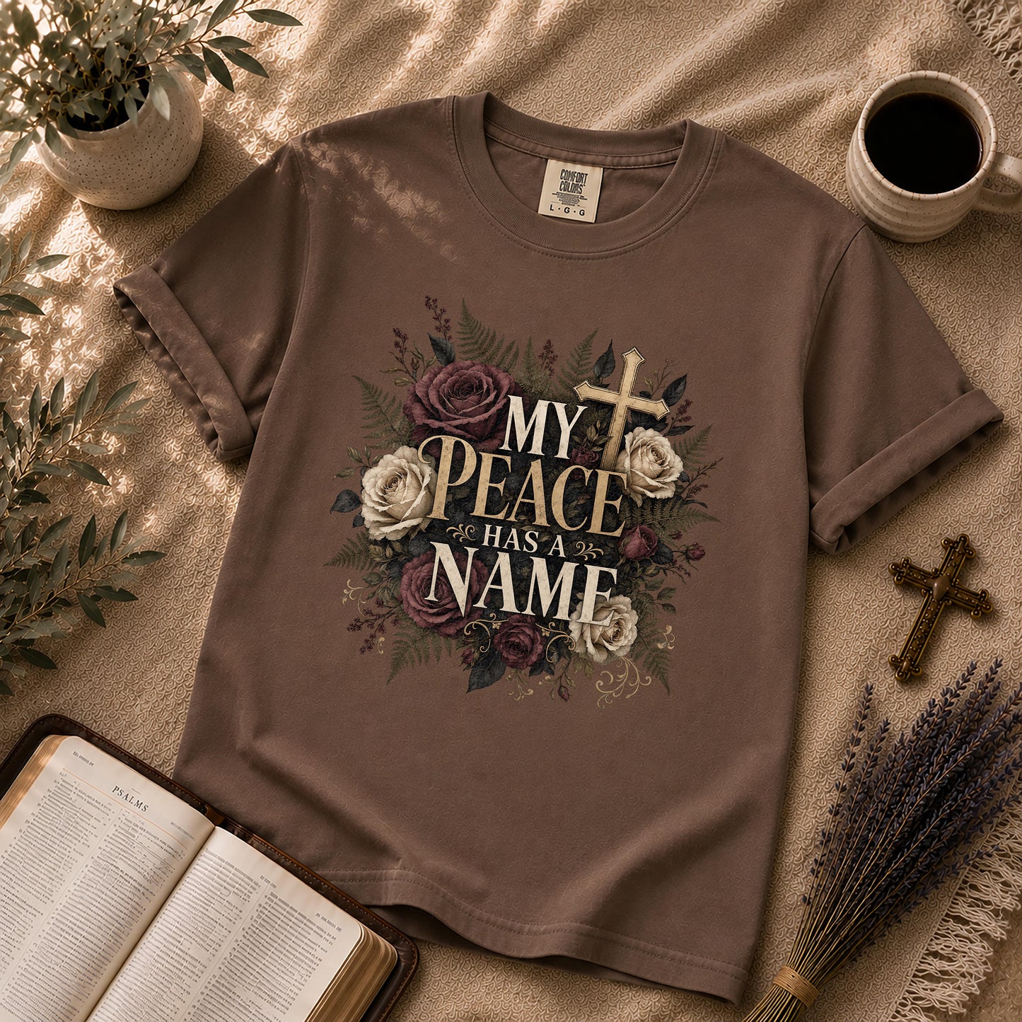 My Peace Has a Name Dark Floral Christian T-Shirt