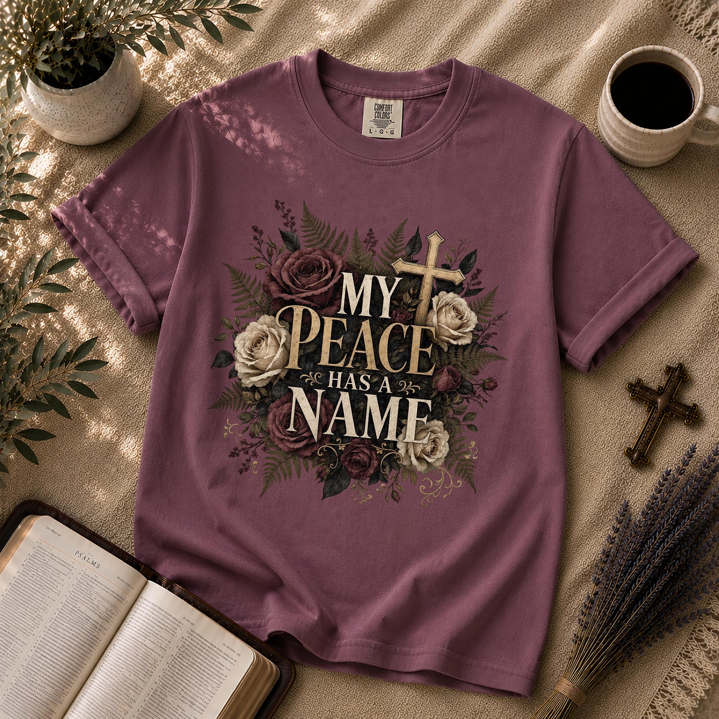 My Peace Has a Name Dark Floral Christian T-Shirt