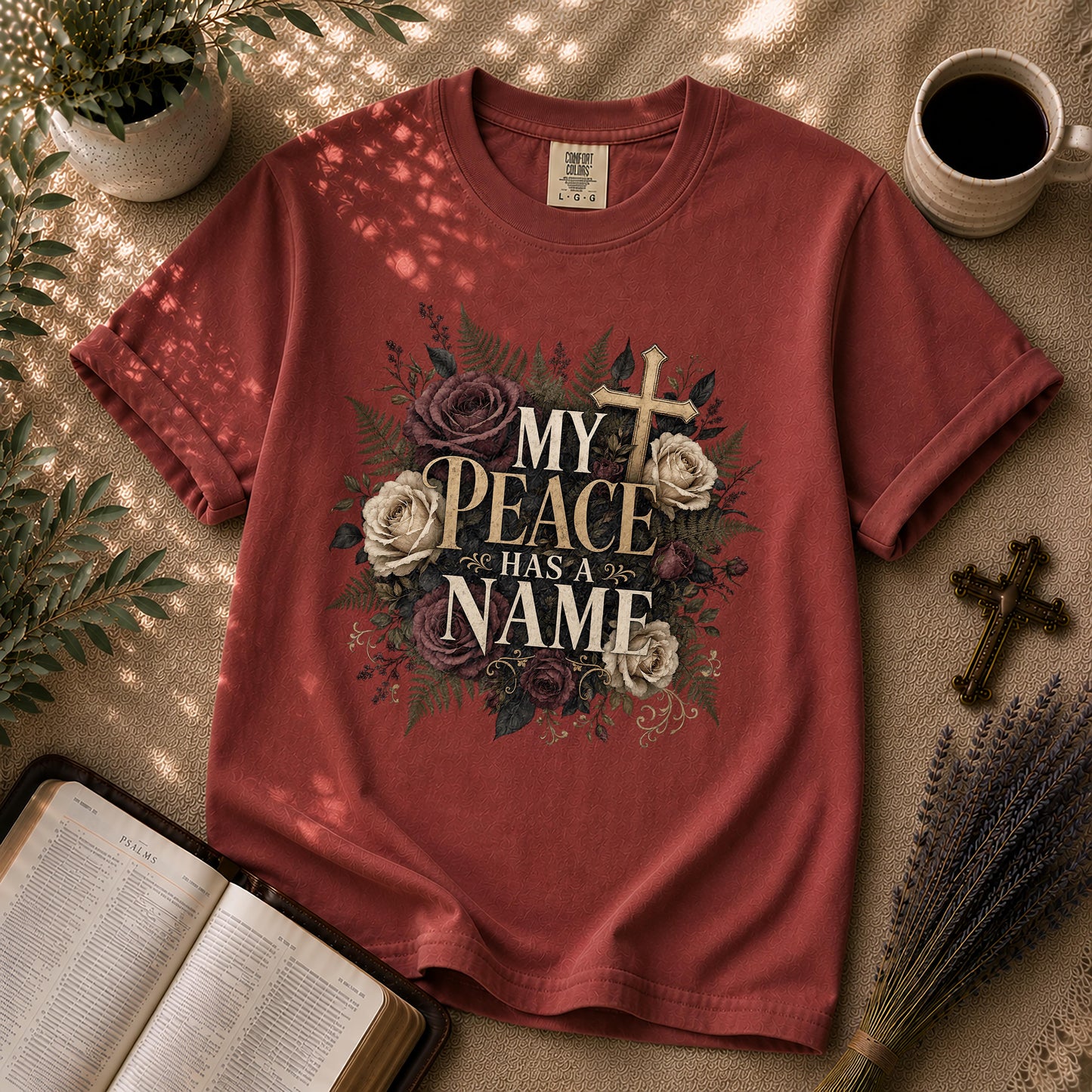 My Peace Has a Name Dark Floral Christian T-Shirt