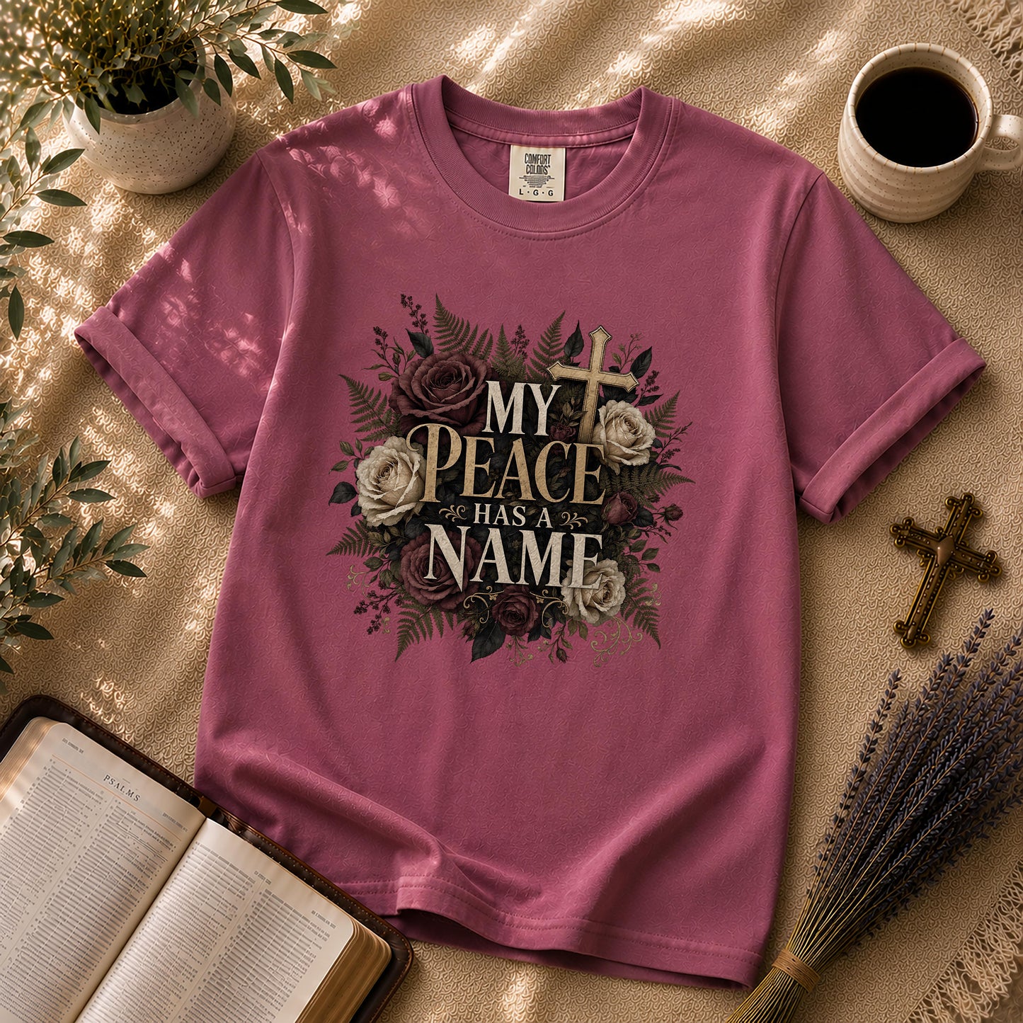 My Peace Has a Name Dark Floral Christian T-Shirt