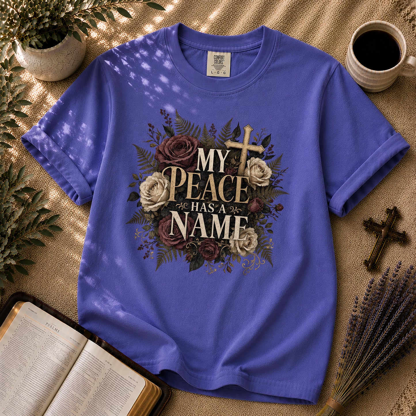 My Peace Has a Name Dark Floral Christian T-Shirt