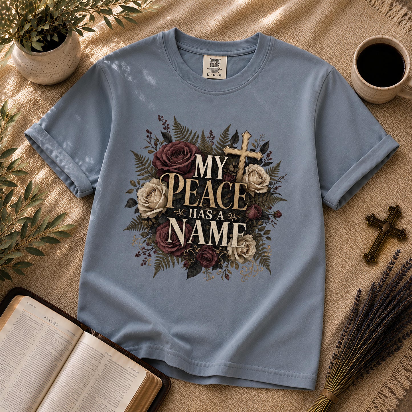 My Peace Has a Name Dark Floral Christian T-Shirt