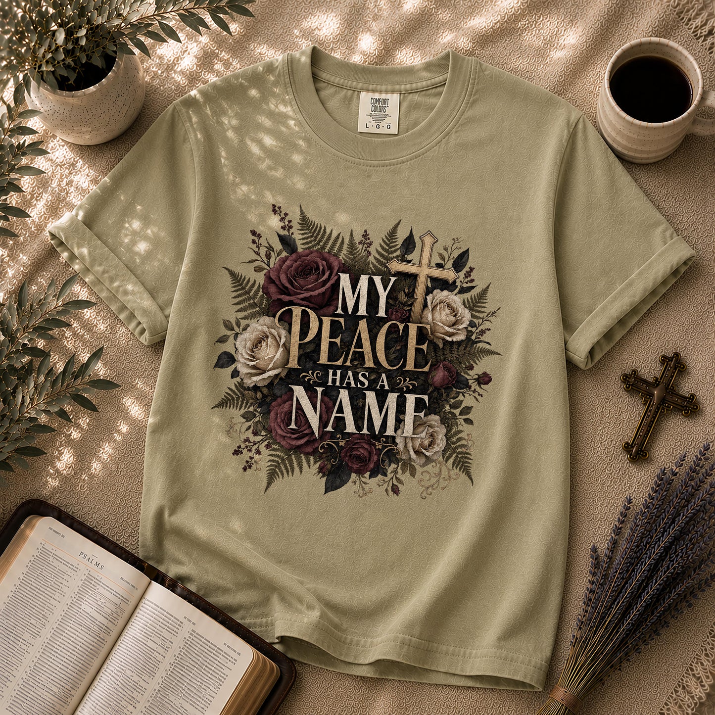 My Peace Has a Name Dark Floral Christian T-Shirt