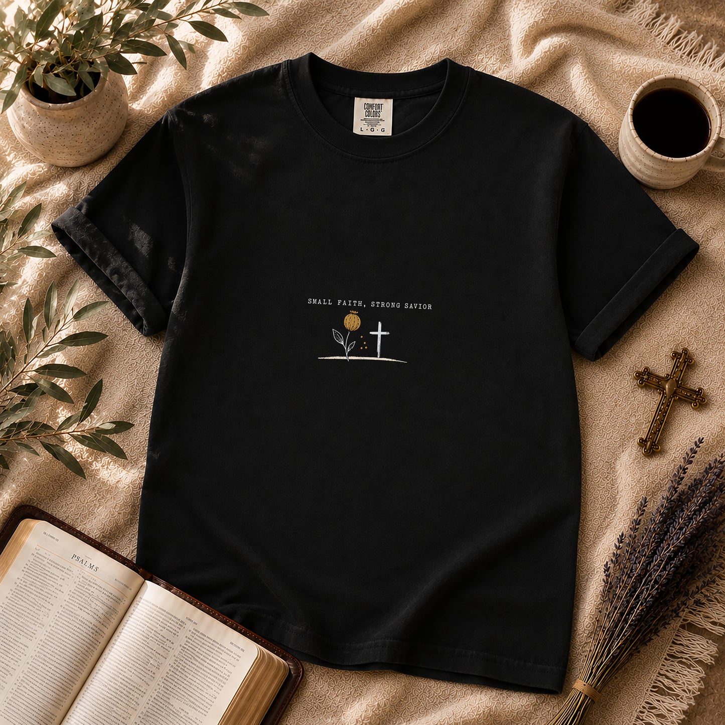 Small Faith Strong Savior Minimalist Christian T-Shirt